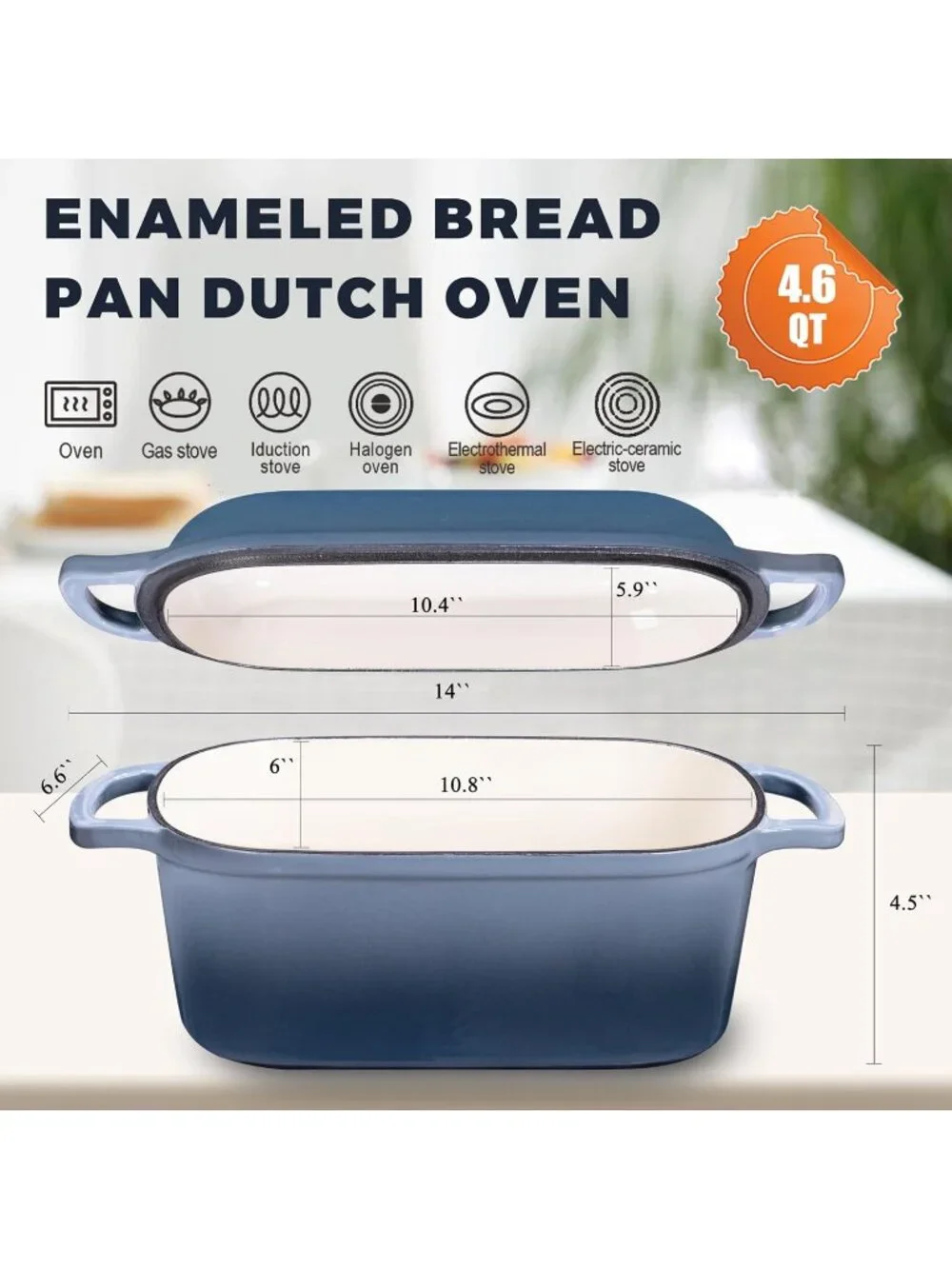 4.6 Qt Sea Salt Oval Enameled Cast Iron Dutch Oven for Sourdough Bread Baking